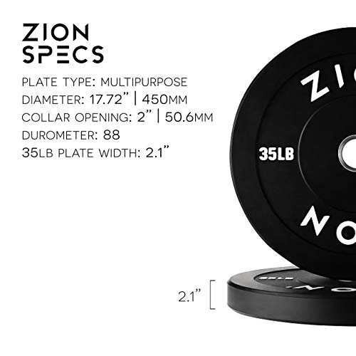 Zion Fitness Onyx 2 Inch 35 Lb Bumper Plates Set Olympic Weight Plates Rubber Bumper Weight Plate Pair, Stainless Steel Inserts Strength Training Plates Weight Lifting Plates