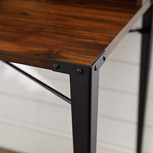 Walker Edison Industrial Metal and Wood Laptop Computer Writing Desk Home Office Workstation Small with Magnetic Board, 42 Inch, Walnut Brown