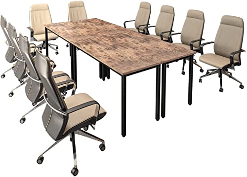 Bonzy Home 9ft Conference Table Rustic Vintage Brown 110.2"x47.2"x29.5" - 4PCS