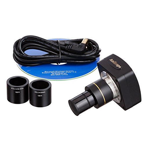 AmScope T340B-LED-9M Digital Siedentopf Trinocular Compound Microscope, 40X-2000X Magnification, Brightfield, WF10x and WF20x Eyepieces, LED Illumination, Abbe Condenser, Double-Layer Mechanical Stage, Includes 9MP Camera with Reduction Lens and Software