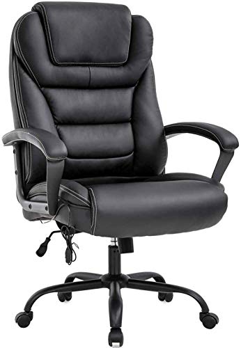 Squadise Big and Tall Office Chair 500lbs Ergonomic High Back Executive Chair with Lumbar Support Arms Heavyweight Rated PU Leather Computer Chair, Wide Seat, Black