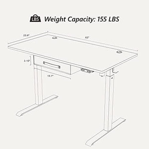 BANTI Electric Standing Desk with Drawer, Adjustable Height Sit Stand Up Desk, 63x24 Inches, Light Vintage Brown