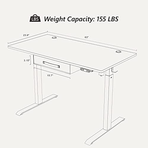 BANTI Electric Standing Desk with Drawer, Adjustable Height Sit Stand Up Desk - 63x24 Inches, Light Vintage Brown