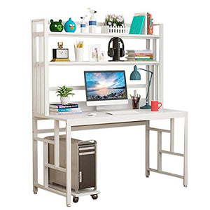 Computer Desk with Hutch Bookcase Bookshelf for Small Space, Office Desk Students Study Table Writing Desk Workstation with Shelf Storage Bookshelf for Home Office Dormitory (White)