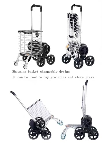 CAULO Electric Grocery Shopping Cart with 6-Wheels Folding Utility Cart - Cover & Cup Holder - Trolley for Laundry (5AH)