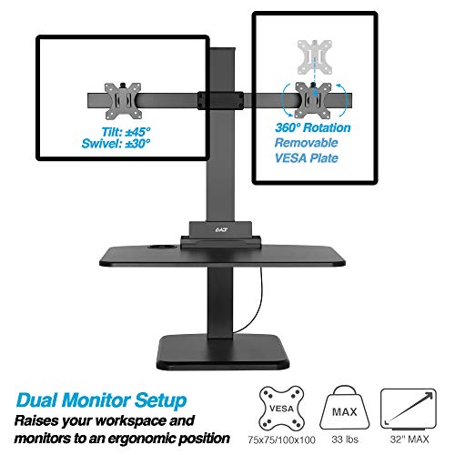 AVLT Dual 32" Monitor Gas Spring Height Adjustable Standing Desk Converter with 28"x 18.9" Spacious Worksurface Sit to Stand Table Sturdy Small Footprint