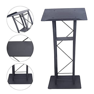 BINELUCOLU Metal Podium Stand, Black Curved Pulpit Lectern with Storage Holder - Ideal for Speeches, Churches, and Ceremonies