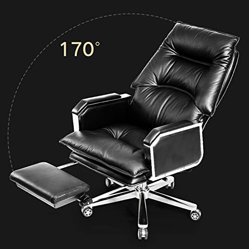 CBLdF Cowhide Managerial Executive Chair with Footrest, 170° Reclining, Swivel Seat - Brown