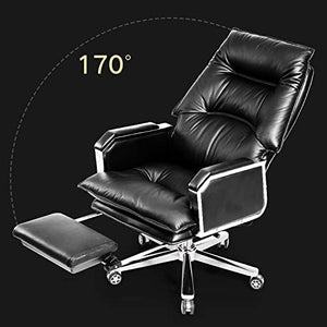 CBLdF Boss Chair with Footrest, 170° Reclining Leather Executive Office Chair (Brown)