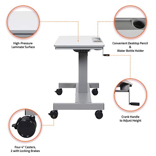 Offex Height Adjustable Student Sit Stand Desk with Crank Handle and Pencil, Water Bottle Holder - Light Gray/Medium Gray, Perfect for School, Classroom and Office