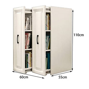 FIFOR Hidden Mobile Pull-Out Bookcase with Doors, Dustproof Narrow Bookcase - White, 43.3" High