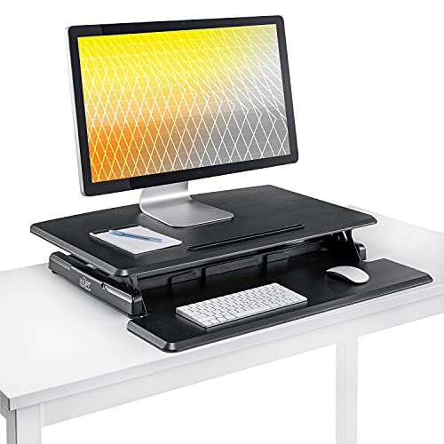 Seville Classics airLIFT Workstation Ergonomic Dual Monitor Riser with Keyboard Tray and Phone/Tablet Holder, Compact (30"), Black/Black