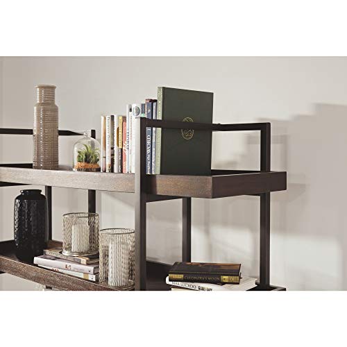 Ashley Furniture Signature Design - Starmore Bookcase - 5 Fixed Shelves - Contemporary - Blackened Gunmetal Frame - Rustic Brown Finished Shelves