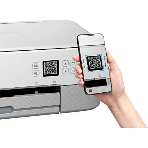 Canon PIXMA TS Series All-in-One Color Wireless Bluetooth Inkjet Printer - White - Copier/Printer/Scanner - 13.0 ipm, Auto 2-Sided Printing, Voice-Activated, 1.44" OLED