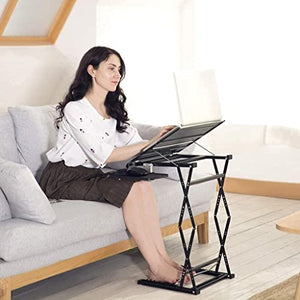HAOSIZHEYU Mobile Standing Desk Adjustable Height, Adjustable Laptop Desk Home Office Workstation, Rolling Desk Laptop Cart for Standing or Sitting, Black