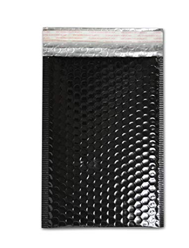 PSBM Black Bubble Mailers, 7.5x11 Inch, 500 Pack, Shiny Metallic, Padded Glamour Shipping Envelope, Self Seal and Peel Strip
