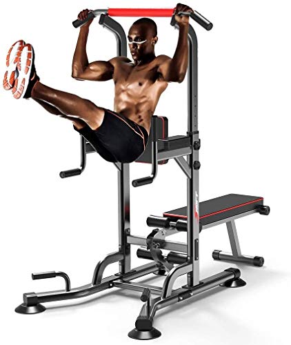 DLWDMRV Auxiliary Multifunctional Dumbbell Bench Power Tower with Dumbbell Bench, Heavy-Duty Pull Up Bar, Multifunction, Adjustable Height Dip Station, Strength Training Equipment