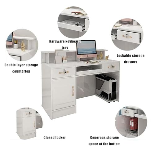 HSHBDDM Modern Reception Desk with Display Shelf & Drawers 120x50x100cm