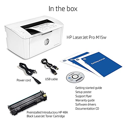HP Laserjet Pro M15wF Print Only Wireless Monochrome Laser Printer for Home Business Office, White - 19 ppm, 600 x 600 dpi, 8.5" x 11", 150-sheet Capacity, Works with Alexa