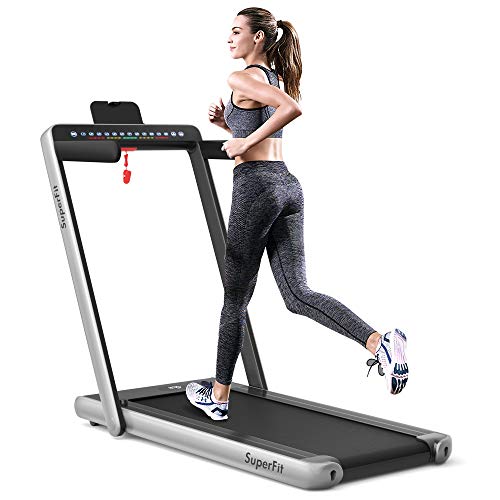 Goplus 2 in 1 Folding Treadmill, 2.25HP Under Desk Electric Treadmill, Installation-Free, with Dual Display, Bluetooth Speaker, Remote Control, APP Control, Walking Jogging Machine for Home/Office Use