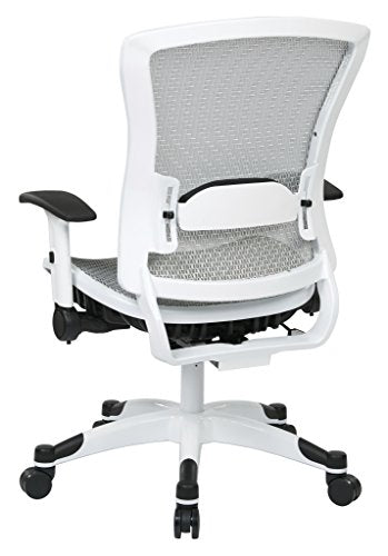 SPACE Seating Breathable Mesh Seat and Back, 2-to-1 Synchro Tilt Control, 2-Way Adjustable Flip Arms, and White Coated Nylon Base Managers Chair, White