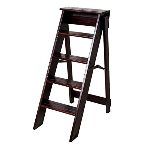 LUCEAE Wooden 5-Step Folding Step Stool - Portable Multifunctional Planter