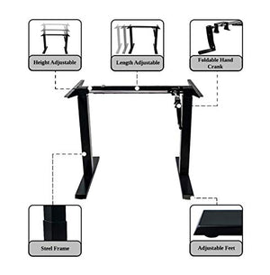 ErgoMax Height Adjustable Crank Desk Frame, Tabletop Not Included, 45 Inch Max, Black