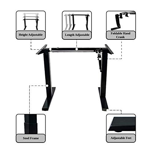 ErgoMax Height Adjustable Crank Desk Frame, Tabletop Not Included, 45 Inch Max, Black