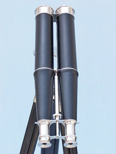 Floor Standing Admiral's Chrome/Leather Binoculars on stand 62" - Nautical