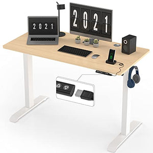 Electric Adjustable Height Standing Desks for Home Office, 48 x 24 Inches Splice Board, Sit Stand Computer Desk, White Frame/Oak Top