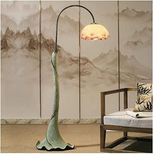 POCHY Luxury Lotus Floor Lamp Vintage Resin Standing Lamps - Chinese Style Bedroom Study Lighting