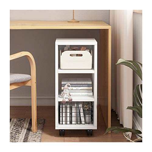 Generic Rolling Wood Book Cart Storage Organizer with Open Shelving Unit (Color: B)