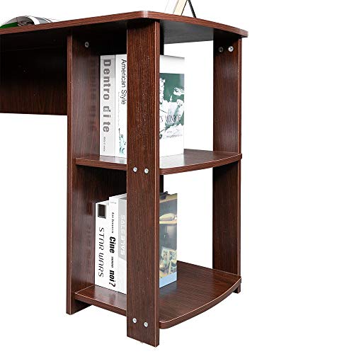FCSFSF Desktop Computer Desk Computer Desk L-Shaped Home Office Workstation Desk with 2-Layer Storage Rack, Wooden Right-Angle Computer Desk