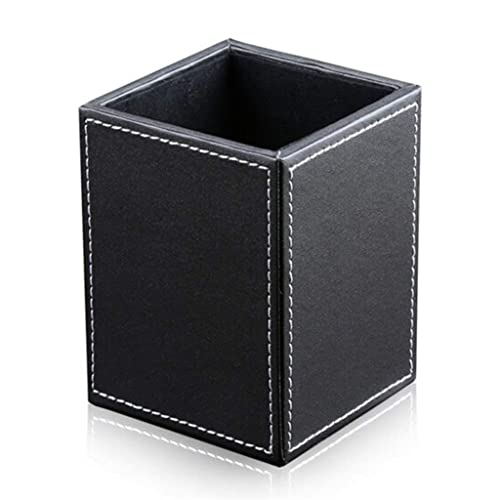 LEIGE PU Leather Square Pen Pen Holder Cup Desktop Stationery Storage Box Office Supplies Storage Box (Black) (Color : Black, Size : 8.7 * 8.7 * 12cm)