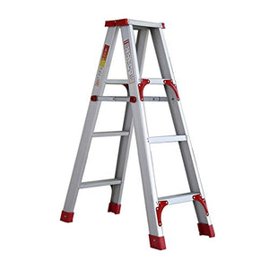 QDY Silver Aluminum Folding Ladder 4 Steps Stool with Anti-Slip Pedal