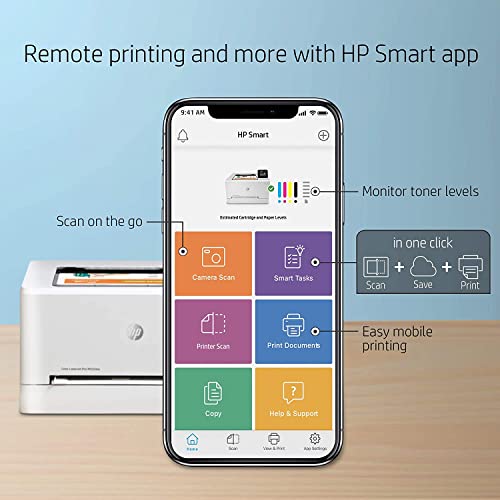 HP Color Laserjet Pro M255dw Wireless Laser Printer-Remote Mobile Print, Auto 2-Sided Printing，22 ppm, 250-Sheet，Compatible with Alexa, White-Bundle with Ahaghug Printer Cable.