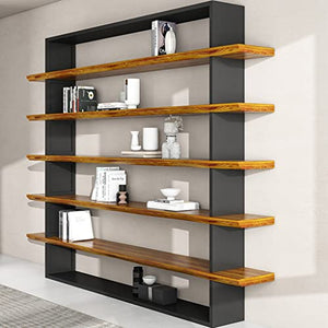 FOTOEV 5-Tier Vintage Industrial Bookshelf with Rustic Wood and Metal - Living Room, Bedroom, Kitchen Display Rack