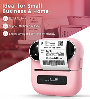 Phomemo M220 Pink Label Printer with Label Tape, Bluetooth Barcode Printer New Version with 1 Roll 40 x 30mm Tape and 3 Rolls 60 x 40mm Label Tapes for Barcode,Small Business and More