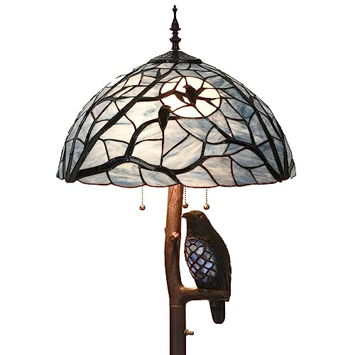 Bieye Tiffany Style Stained Glass Floor Lamp with Raven Night Light, 65" - Halloween Décor