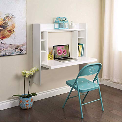 Tponi Wall Mounted Computer Table, Multi-Tiers of Storage Floating Desk, Wood Compact Home Office Desk, Laptop PC/Writing Study Table, Workstation with Shelves for Home, Office, Small Spaces(White)