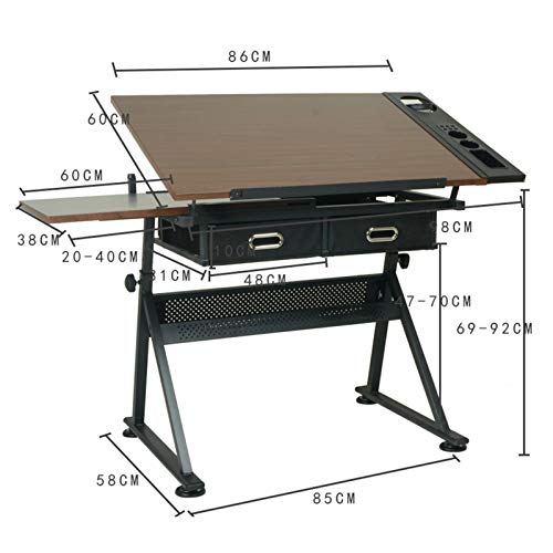 FLaig Height Adjustable Drafting Desk with Tiltable Tabletop and 2 Storage Drawers, Brown