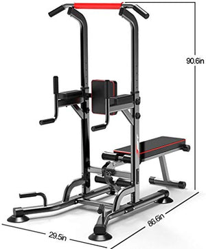 DLWDMRV Fitness aid Dumbbell Bench Power Tower with Bench, Pull Up Bar Dip Station, Height Adjustable Pull Up Tower for Home Gym Strength Training Exercise Workout Equipment, Support Up to