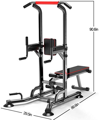 DLWDMRV Auxiliary Multifunctional Dumbbell Bench Power Tower with Dumbbell Bench, Heavy-Duty Pull Up Bar, Multifunction, Adjustable Height Dip Station, Strength Training Equipment