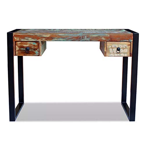 ZAMAX Vintage Style Solid Wood Desk with Two Drawers, Steel Frame with Wooden Tabletop Handmade Writing Gaming Computer Table, Workstation Desk for Home Office