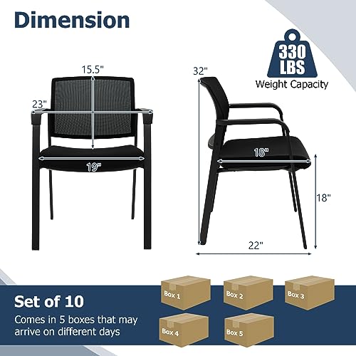 Giantex Reception Room Chair Set - 10-Pack Mesh Back Stacking Chairs