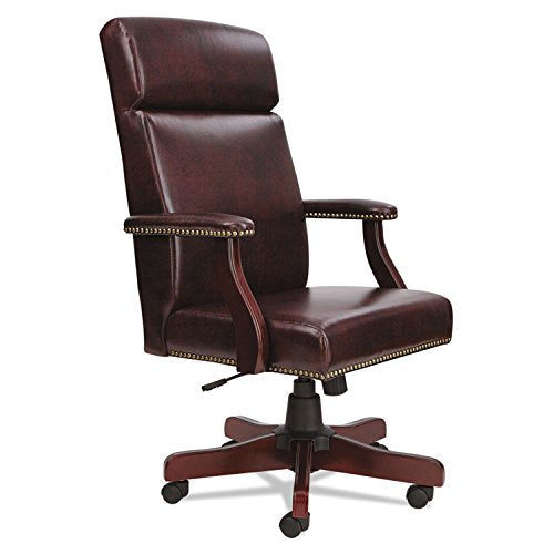 Alera ALETD4136 Traditional Series High-Back Chair, Mahogany Finish/Oxblood Vinyl