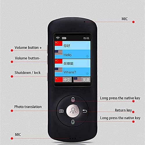 UsmAsk Smart Language Translator Device, 2.4 Inch Touch Screen, 28 Languages WiFi Pocket Electronic Translators Learning (Black)