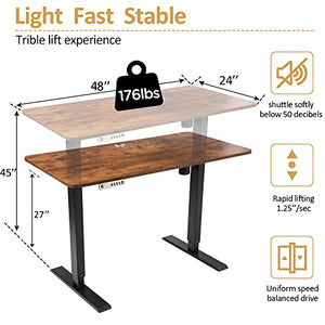 Farexon Height Adjustable Electric Standing Desk, 48x24 inches Home Sit Stand Desk, with Splicing Board, Quick Installation Workstation, for Study/Work/Play, Rustic Brown