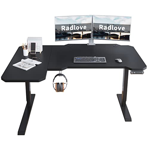 Radlove Electric Height Adjustable L-Shaped Desk with Memory Controller (Black)