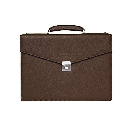 Giorgio Armani Collezioni Men's Matte Grained Leather Briefcase Bag with Shoulder Strap Brown
